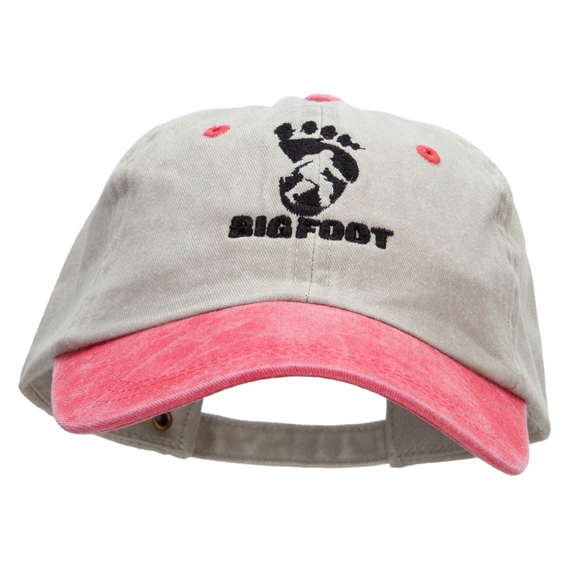 Bigfoot Print Embroidered Pigment Dyed Wash Cap Beige Red One Size