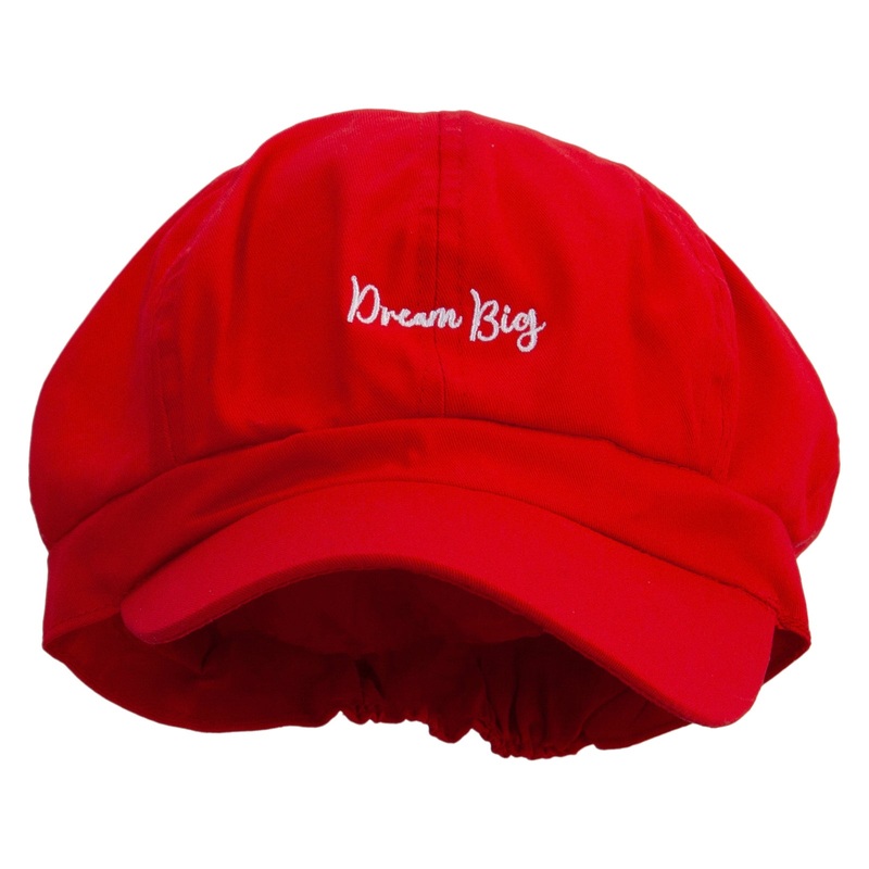 Dream Big Embroidered Cotton Elastic Newsboy Cap Red One Size