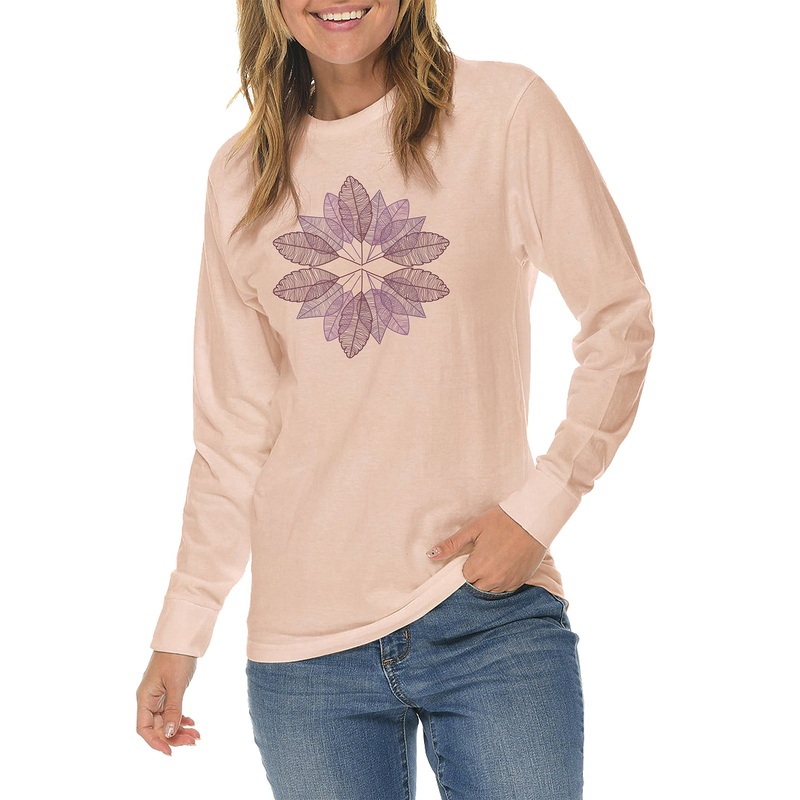 Fall Leaves Illustration Graphic Long Sleeve Crewneck Tee Pale Pink XS