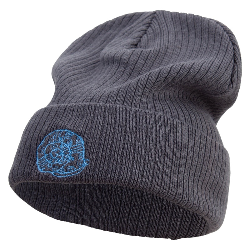 Hand Drawn Snail Shell Embroidered Big Size Cuff Long Beanie Charcoal XL-3XL