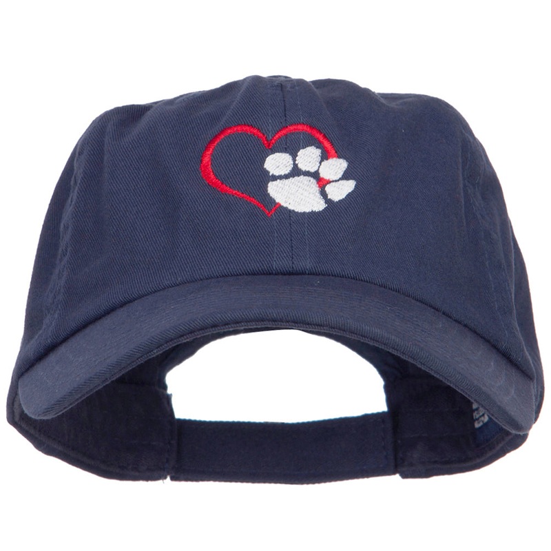 Heart Outline with Paw Embroidered Cotton Cap Navy One Size