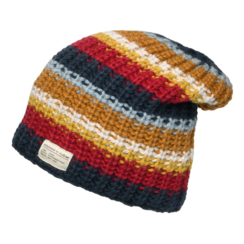 Kusan Cardi Floppy Beanie Hat – Navy-Yellow 1-Size
