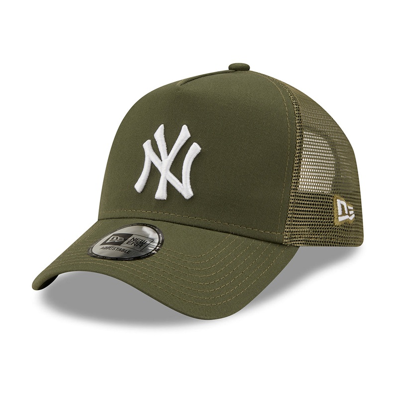 New Era New York Yankees A-Frame Trucker Cap – MLB Tonal Mesh – Olive Adjustable
