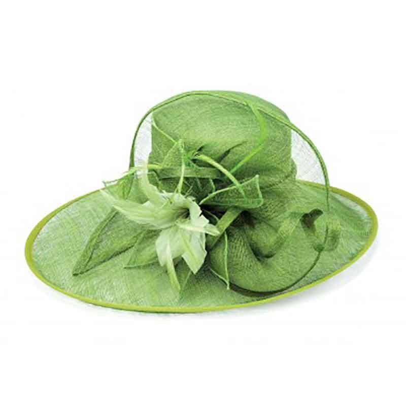 Oval Sinamay Dress Hat with Feather Accent Green