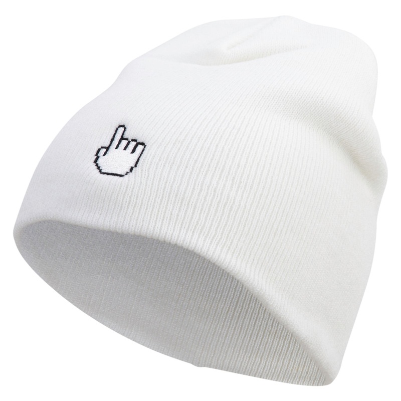 Pixel Pointer Embroidered 8 Inch Knitted Short Beanie White One Size