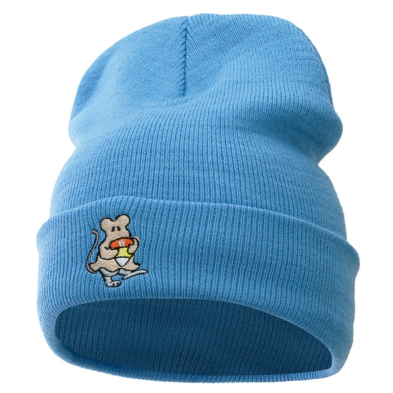 Rat Ghost Embroidered Knitted Long Beanie Sky Blue One Size