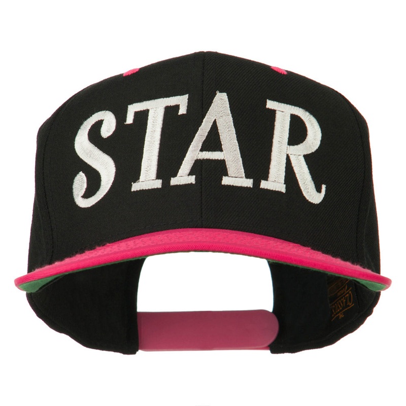 Star Embroidered Snapback Cap Black Pink One Size
