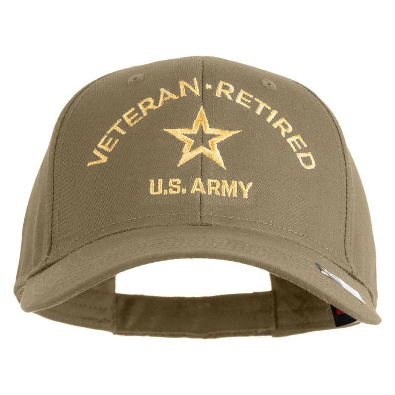 Star US Army Veteran Retired Embroidered Solid Cotton Twill Low Profile Strap Cap Khaki One Size