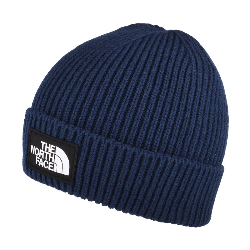 The North Face Hats TNF Logo Box Cuffed Fisherman Beanie Hat – Navy Blue 1-Size