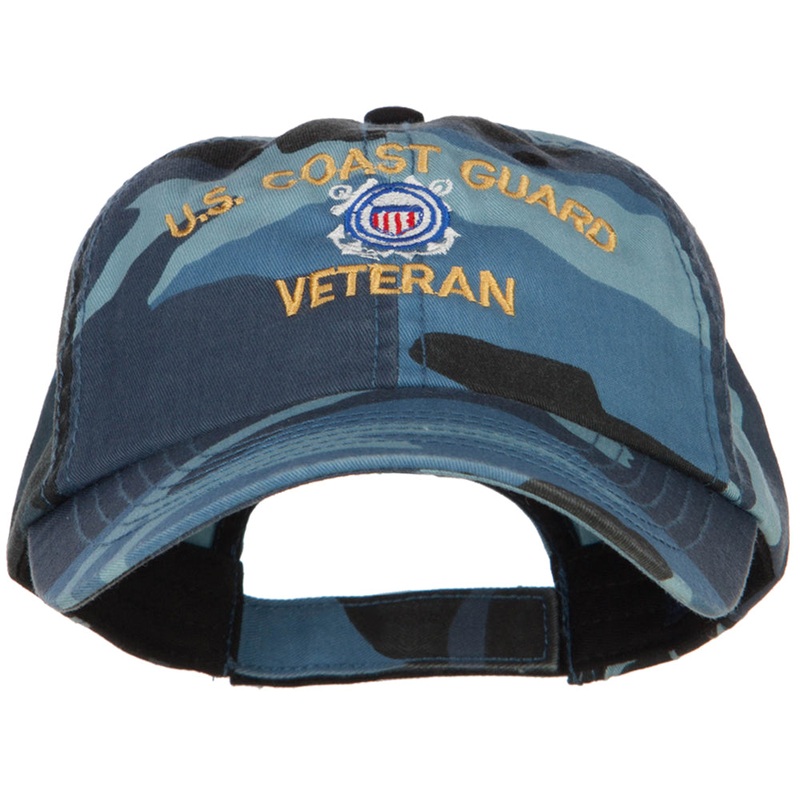 US Coast Guard Veteran Military Embroidered Enzyme Camo Cap Sky One Size