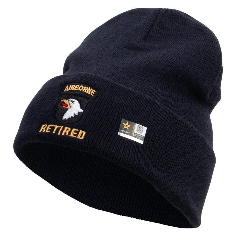 101st Airborne Retired Embroidered 12 Inch Long Knitted Beanie Navy One Size