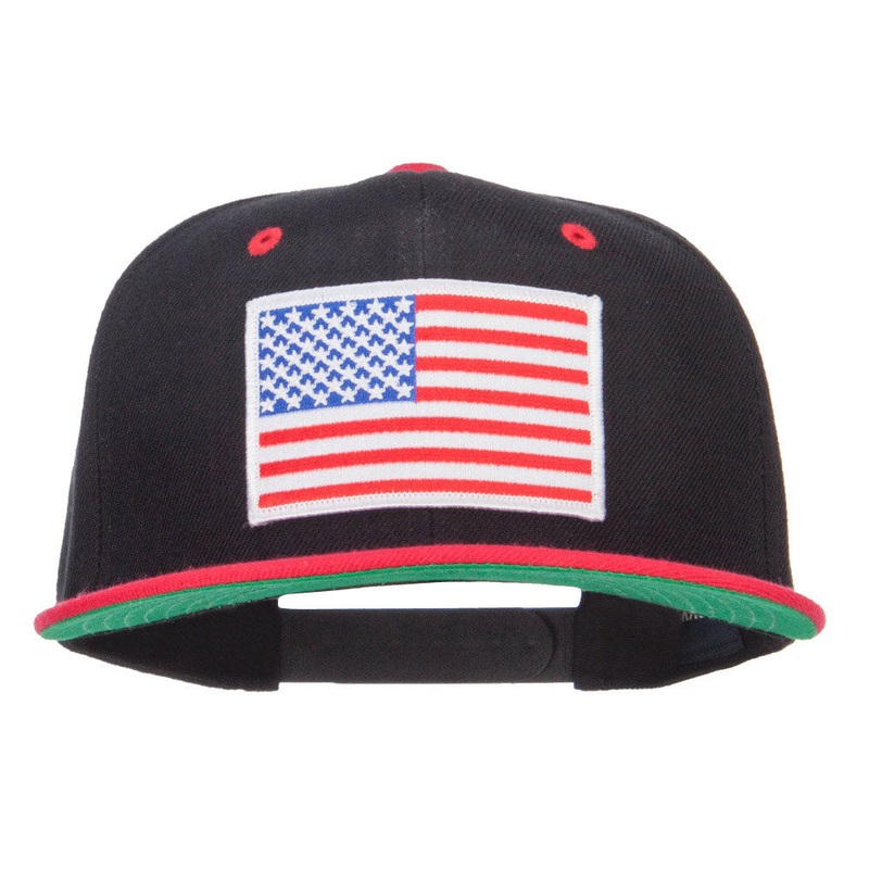 American Flag Patched Two Tone Snapback Black Red One Size