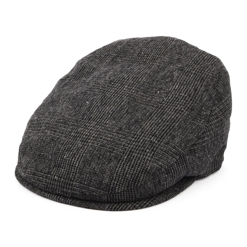 Barbour Hats Cheviot Prince of Wales Check Flat Cap With Earflaps – Charcoal S