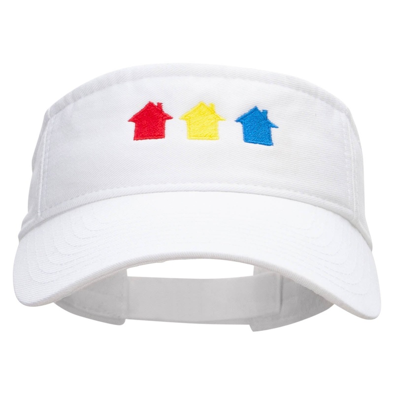 Colorful Houses Embroidered Pro Style Cotton Twill Washed Visor White One Size