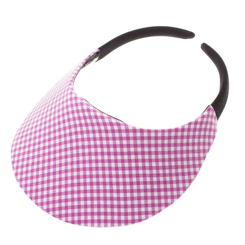 No Headache Midsize Clip On Gingham Print Sun Visor Pink