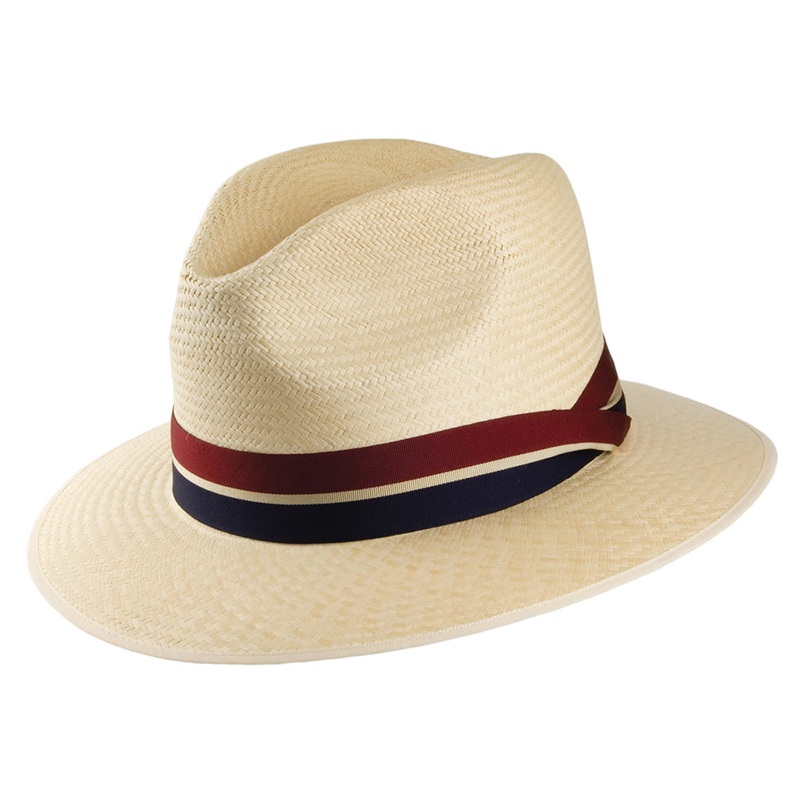 Olney Hats Safari Panama Fedora with Striped Band S