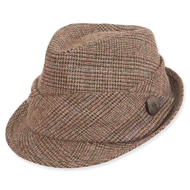 Plaid Fedora with Button Accent for Fall – Adora Hats Camel S/M (56-57 cm)