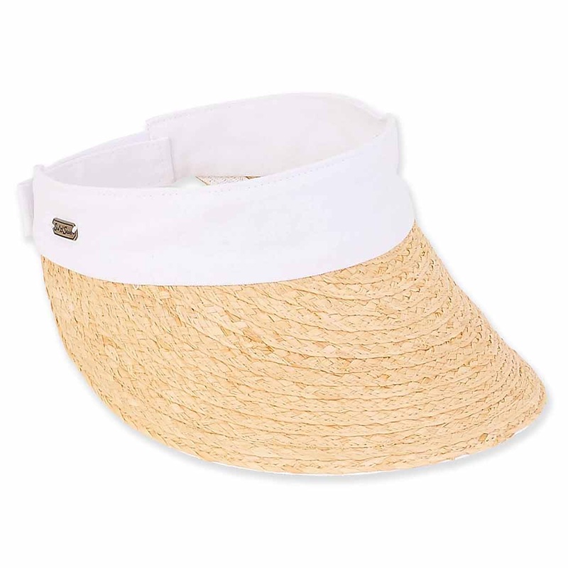 Raffia Sun Visor with Wide Cotton Band – Sun ‘N’ Sand Hat White