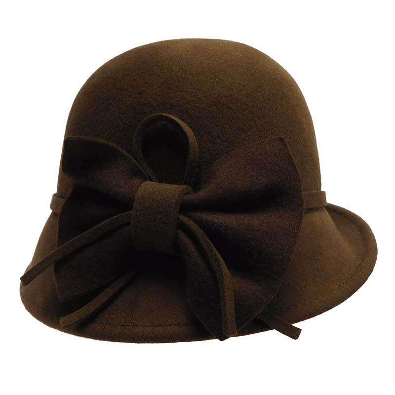 Slanted Brim Wool Felt Cloche with Big Bow by JSA for Women Grey