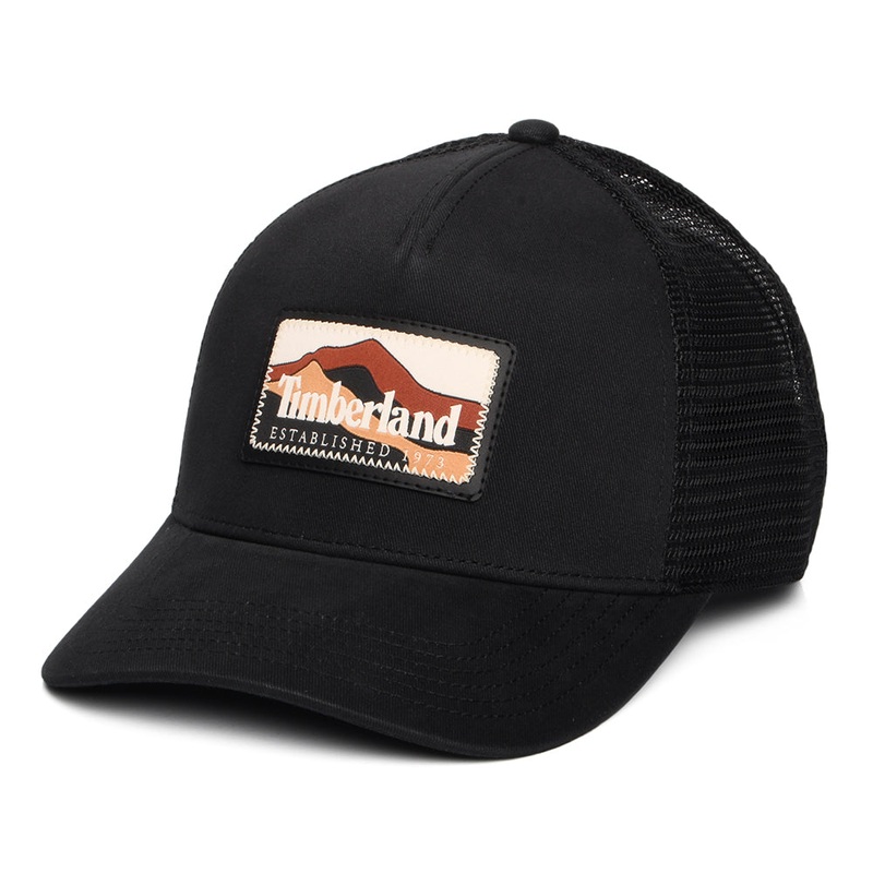 Timberland Hats Mountain Patch Trucker Cap – Black Adjustable