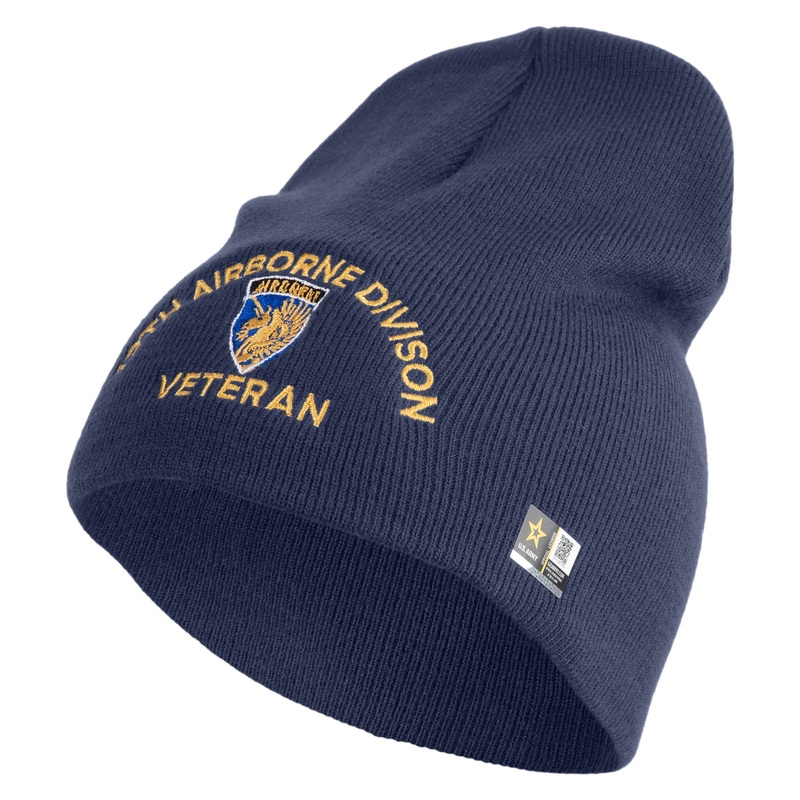 U.S. Army 13th Airborne Divison Symbol Embroidered 8 Inch Solid Knit Short Beanie Made in USA Navy One Size
