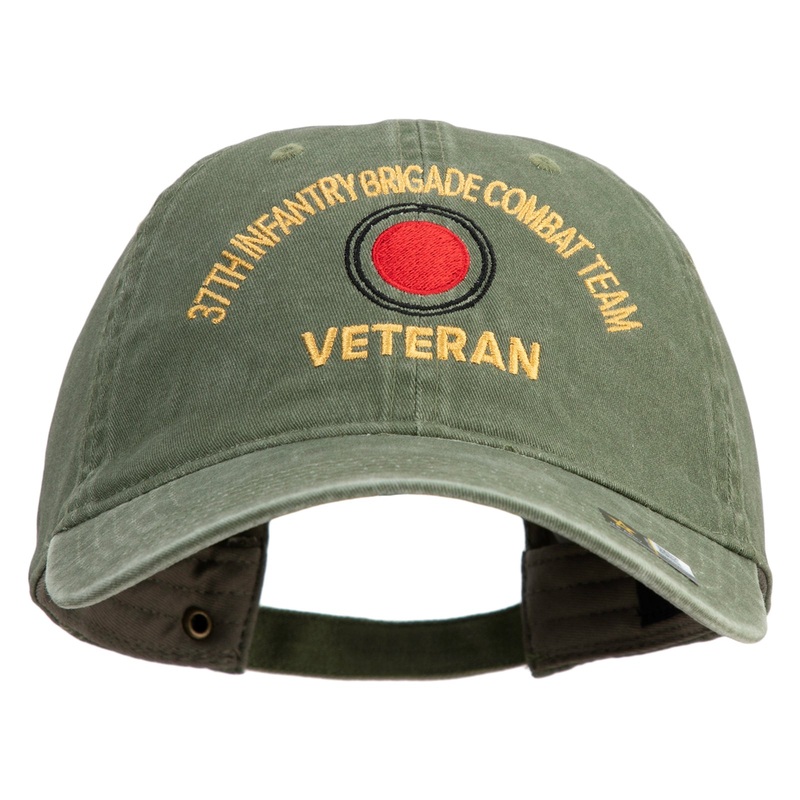 U.S. Army 37th Infantry Brigade Combat Team Embroidered Washed Solid Pigment Dyed Cotton Twill Brass Buckle Cap Olive One Size