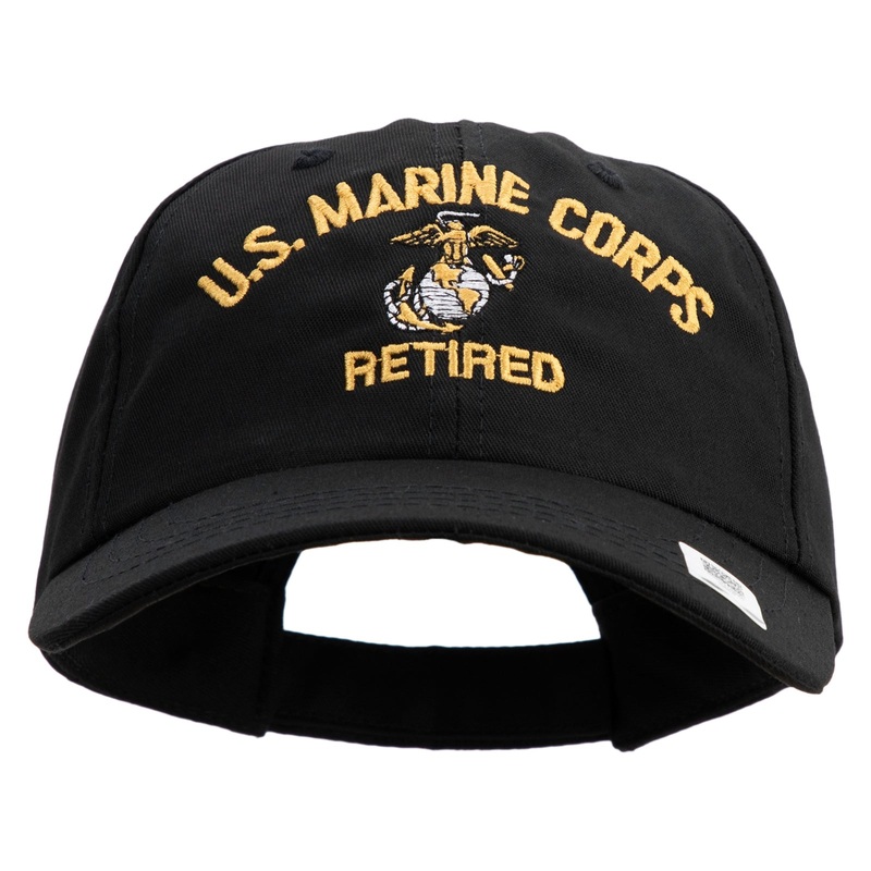 US Marine Corps Retired Design Embroidered 6 Panel Unstructured Cotton Twill Cap Made in USA Black One Size