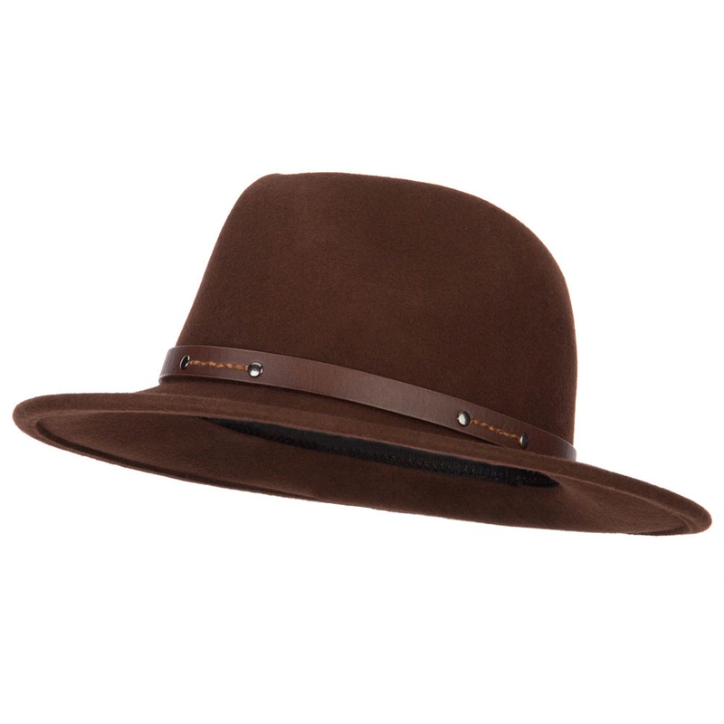 Women’s Wool Leatherette Buckle Band Accented Large Brim Fedora Hat Red One Size