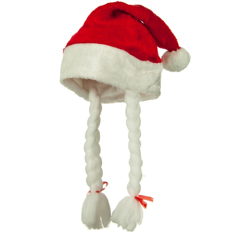X-mas Hats-Pigtails Red White One Size