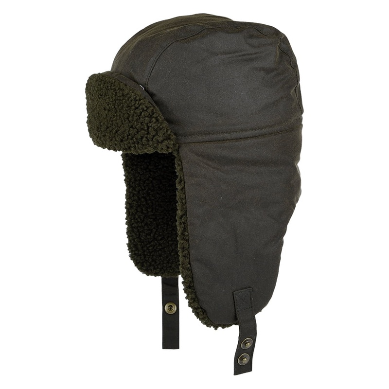 Barbour Hats Morar Waxed Cotton Trapper Hat – Olive S