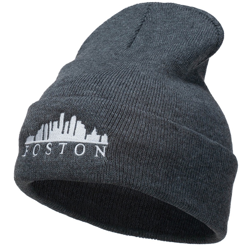 Boston Skyline Embroidered Cuffed Long Beanie Dk Grey One Size