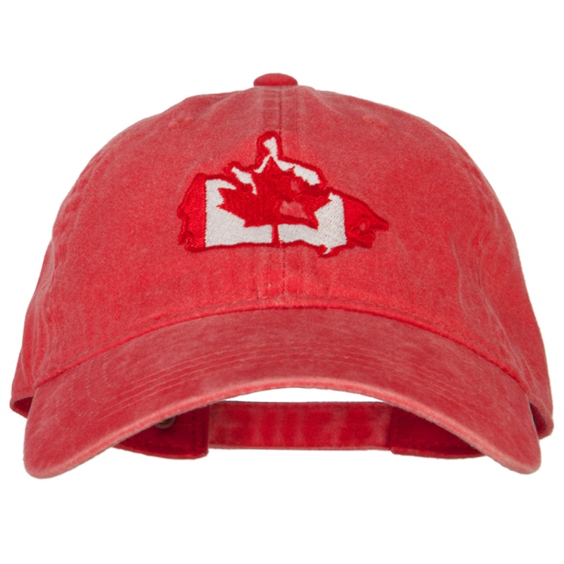 Canada Flag Map Embroidered Washed Cotton Twill Cap Red One Size