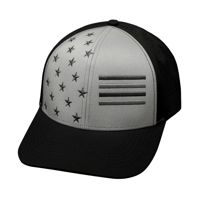 Flag Hat – Baseball Hat Fit – Black / Gray – Laser Mesh