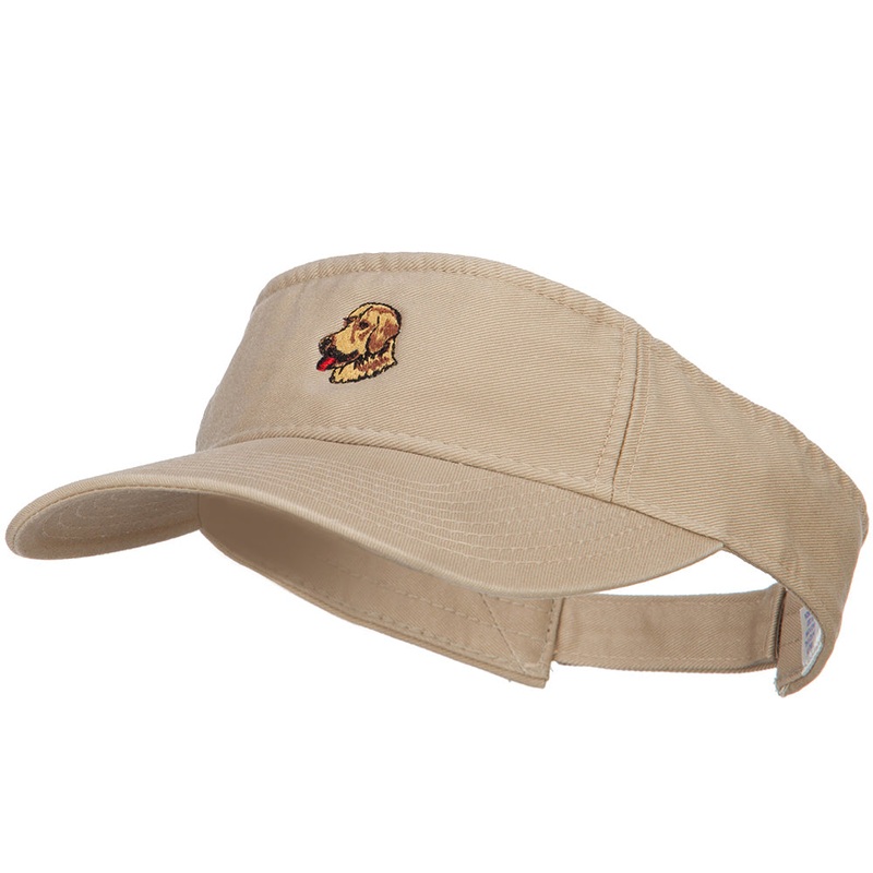 Golden Retriever Head Embroidered Pro Style Cotton Washed Visor Khaki One Size