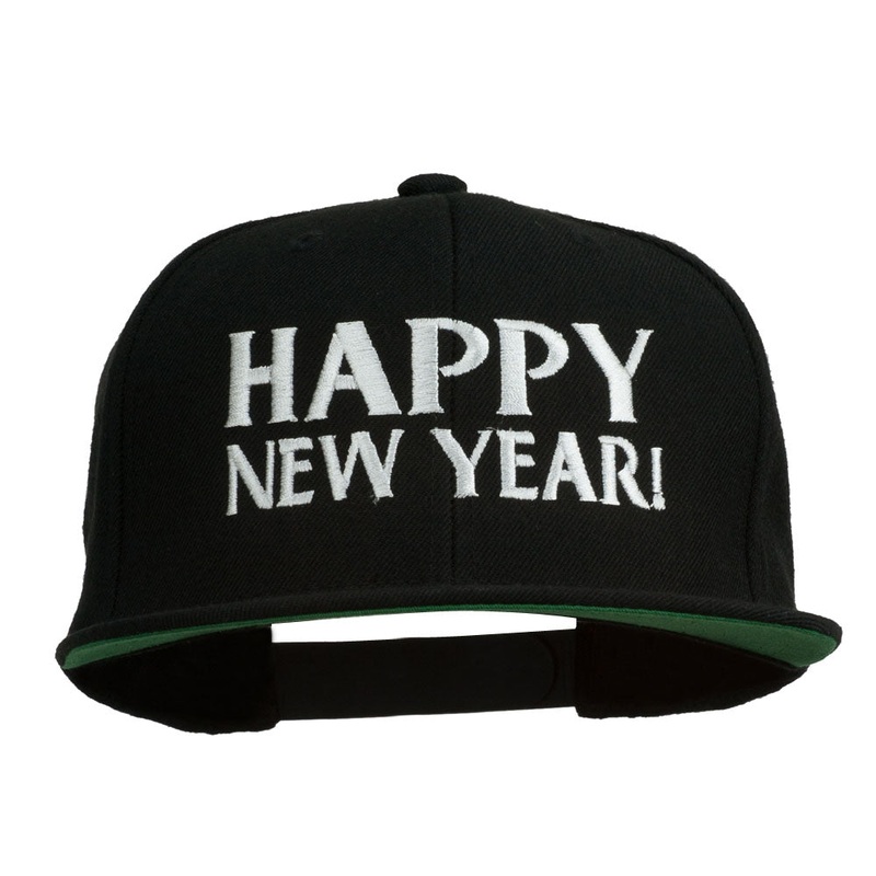 Happy New Year Embroidered Flat Bill Cap Black One Size