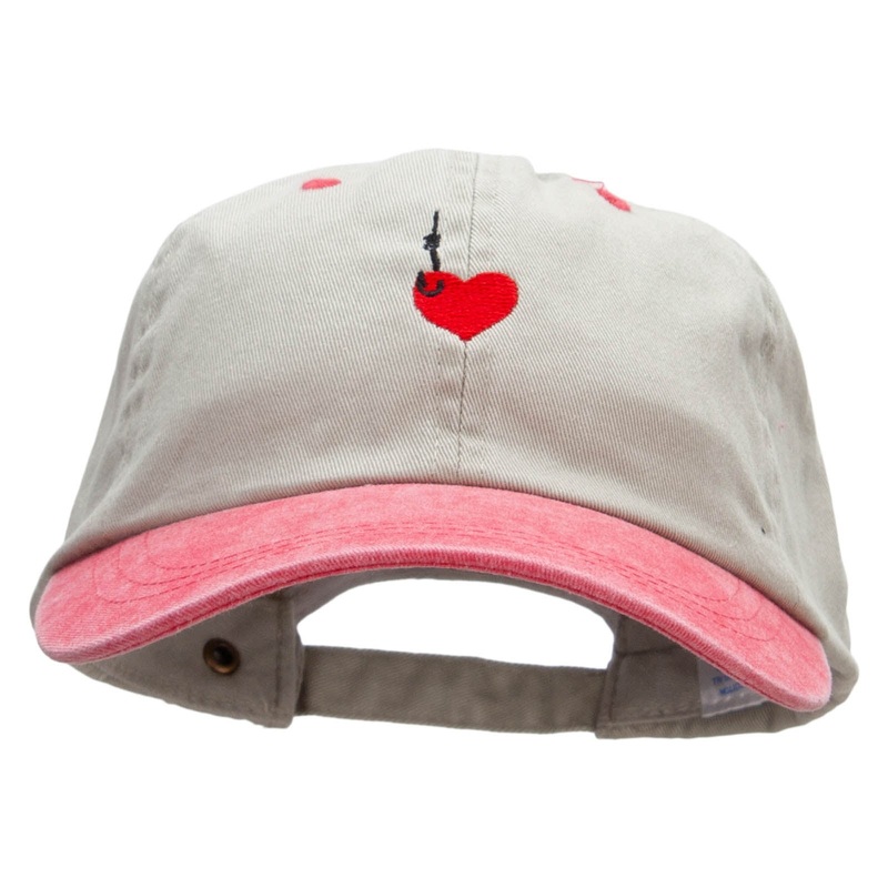 Hooked Heart Embroidered Pigment Dyed Wash Cap Beige Red One Size