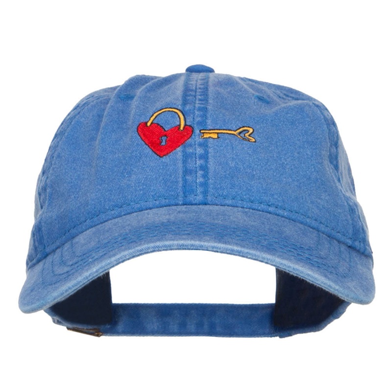 Lock and Key Love Embroidered Washed Cap Royal One Size