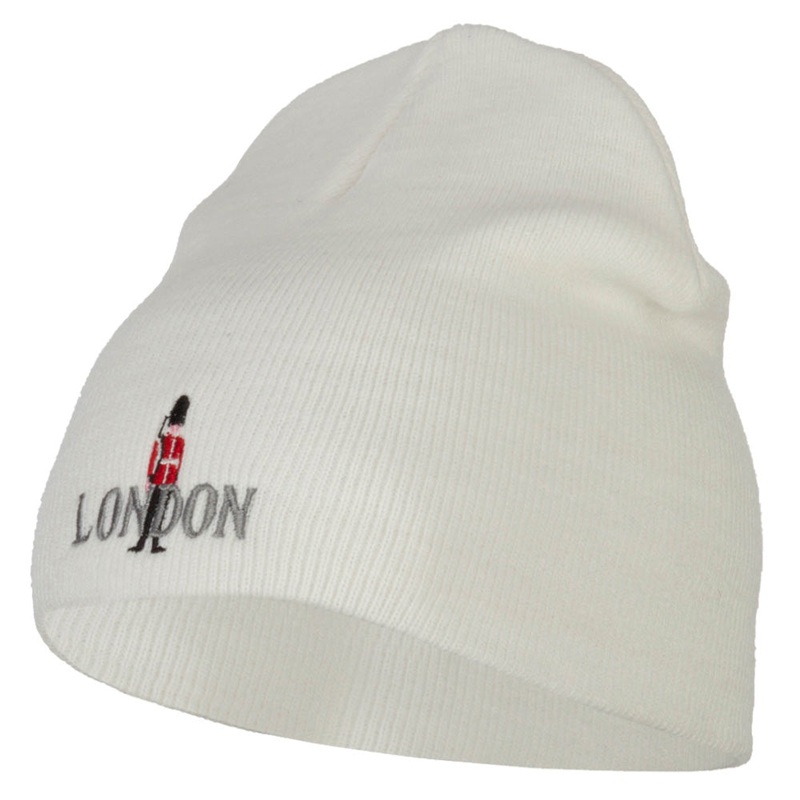 London Queen Guard Embroidered Knitted Short Beanie White One Size