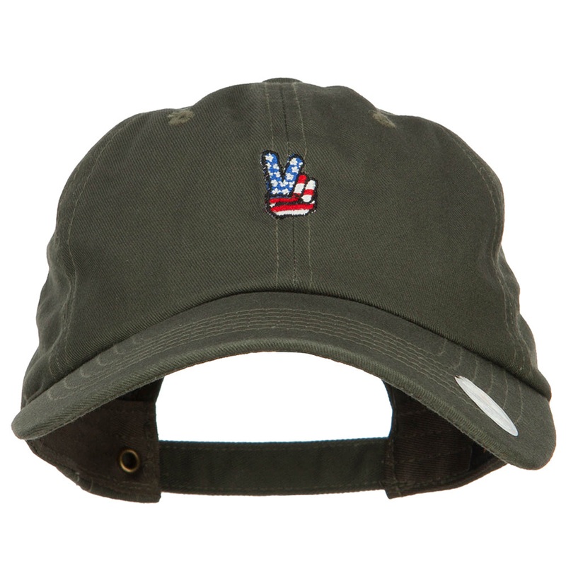 Mini Patriotic Peace Hand Embroidered Unconstructed Cap Olive One Size