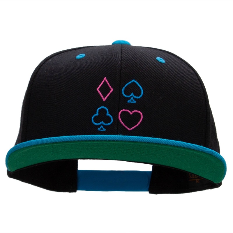 Neon Card Suits Embroidered Wool Blend Classic Snapback Black Teal One Size
