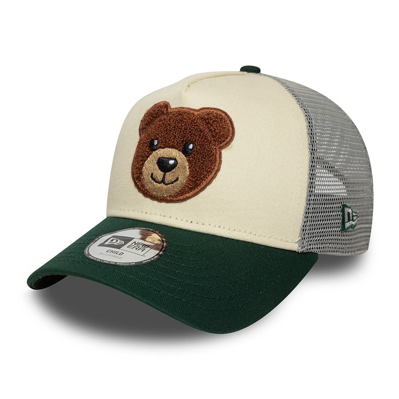 New Era Kids A-Frame Trucker Cap – Boucle Bear – Cream-Dark Green CHILD ADJ.