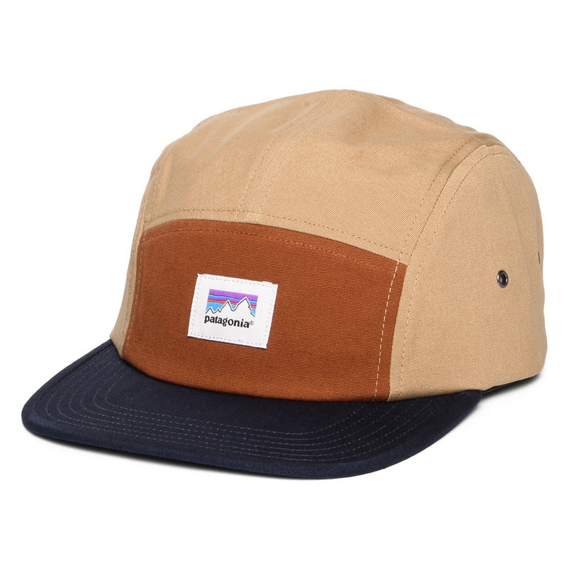 Patagonia Hats Shop Sticker Graphic Maclure Organic Cotton 5 Panel Cap – Brown-Navy Adjustable