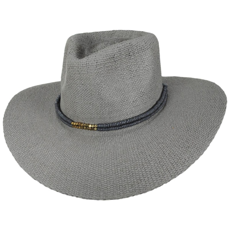 Smokey Bangora Straw Fedora Hat GREY ONE SIZE FITS MOST
