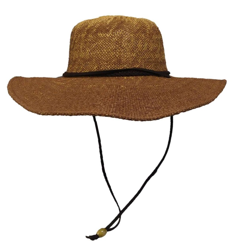 Woven Straw Hat with Chin Cord Brown