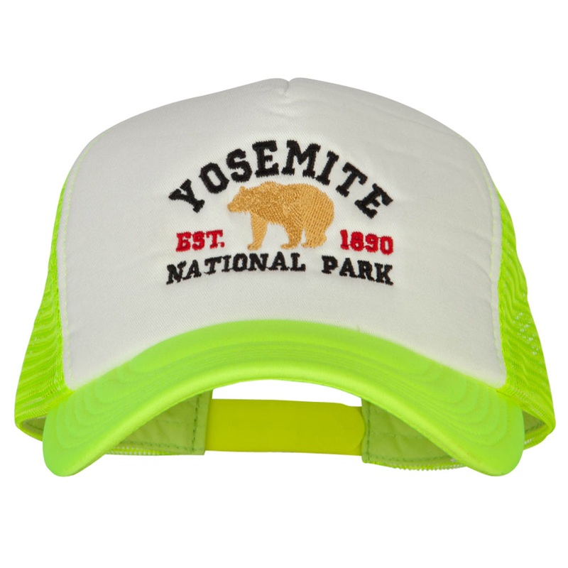 Yosemite National Park Embroidered Cotton Trucker Big Size Mesh Cap Neon Yellow XL-3XL