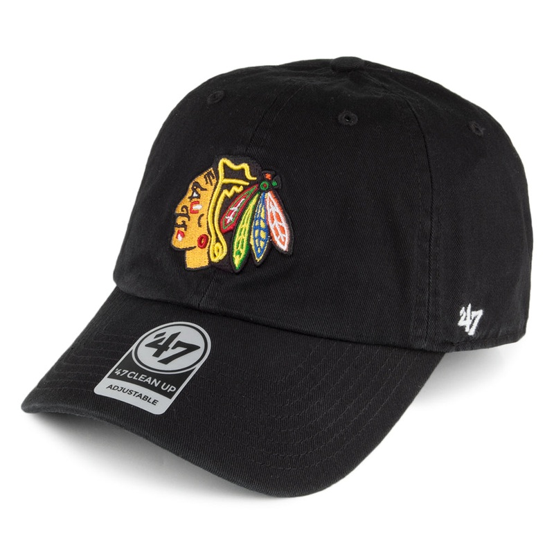 47 Brand Chicago Blackhawks Baseball Cap – NHL Clean Up – Black Adjustable
