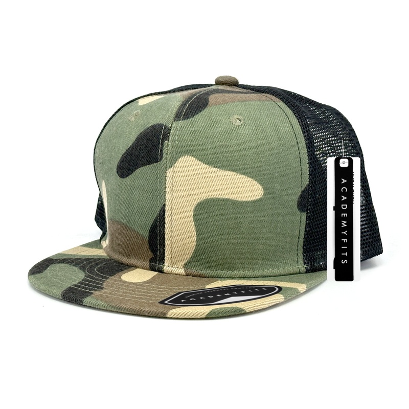 Academy Fits Camo Mesh Trucker Hat Snapback 1013C Camo/Black Mesh