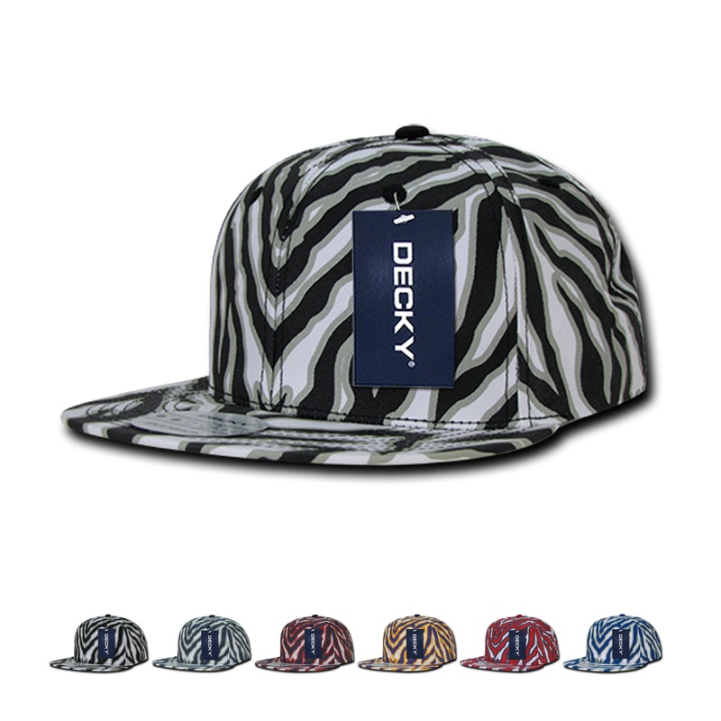 Decky 1060 Zebra/Tiger Snapback Flat Bill Hat Black