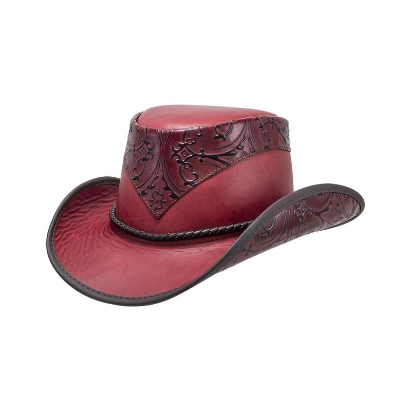 Falcon Leather Cowboy Hat up to 3XL – Double G Western Hats, USA Dark Red S (54-55 cm)