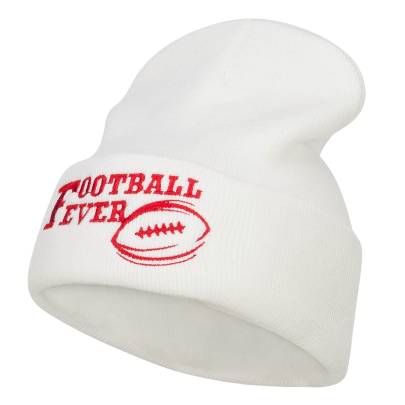 Football Fever Embroidered Long Beanie White One Size
